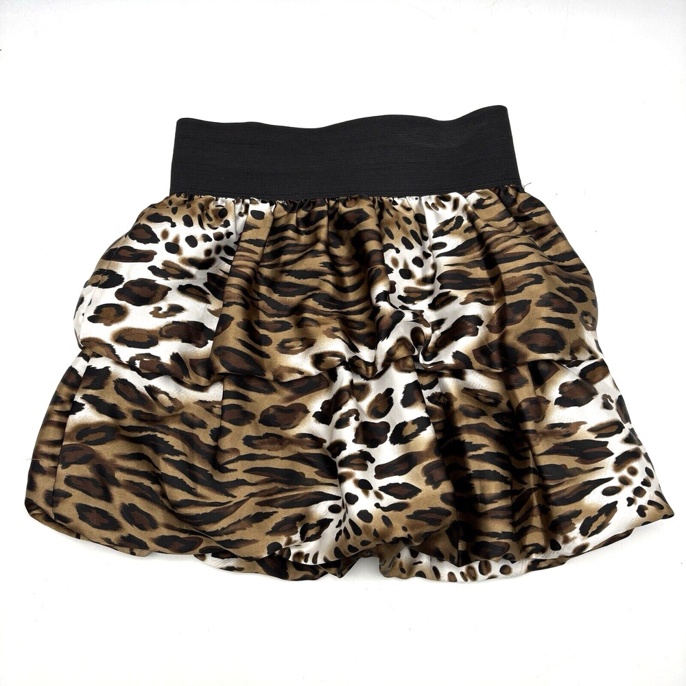 Sensational Collection Leopard Print Satin Elastic Waist Mini Skirt S 25x16"